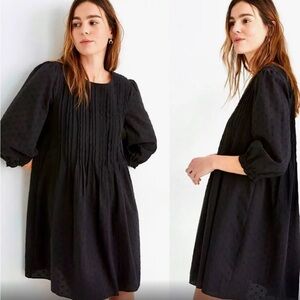 Madewell embroidered cotton pintuck babydoll puff sleeve dress black size XXL